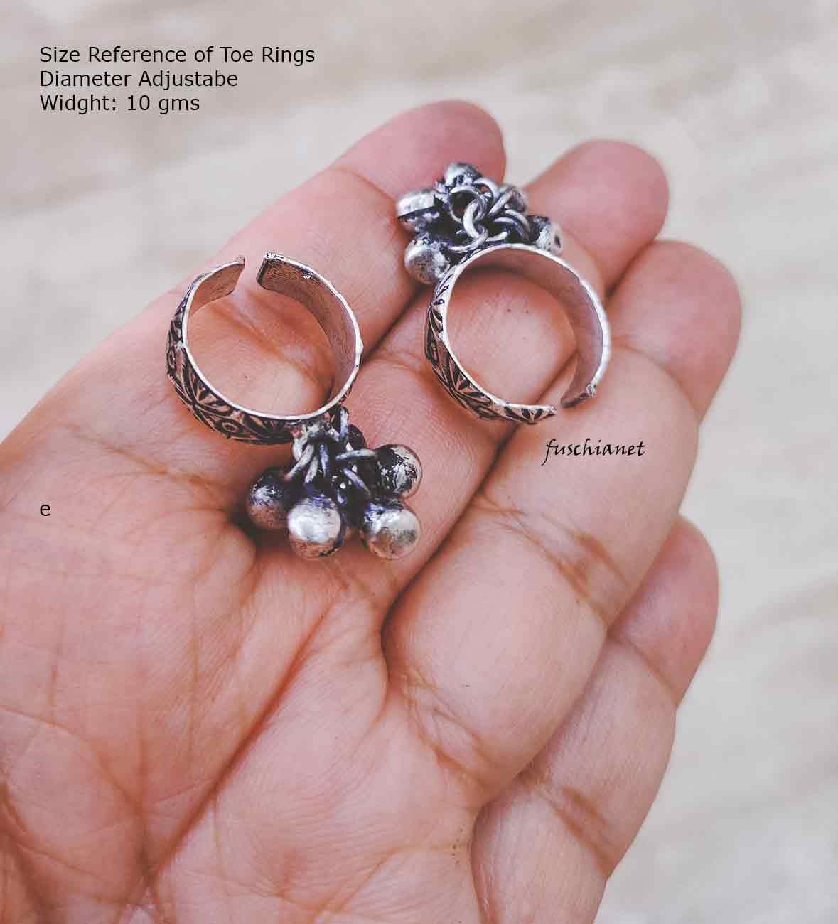 Fuschianet Accessories Pair Toe Rings Small Tone Ghungroo Toe Rings